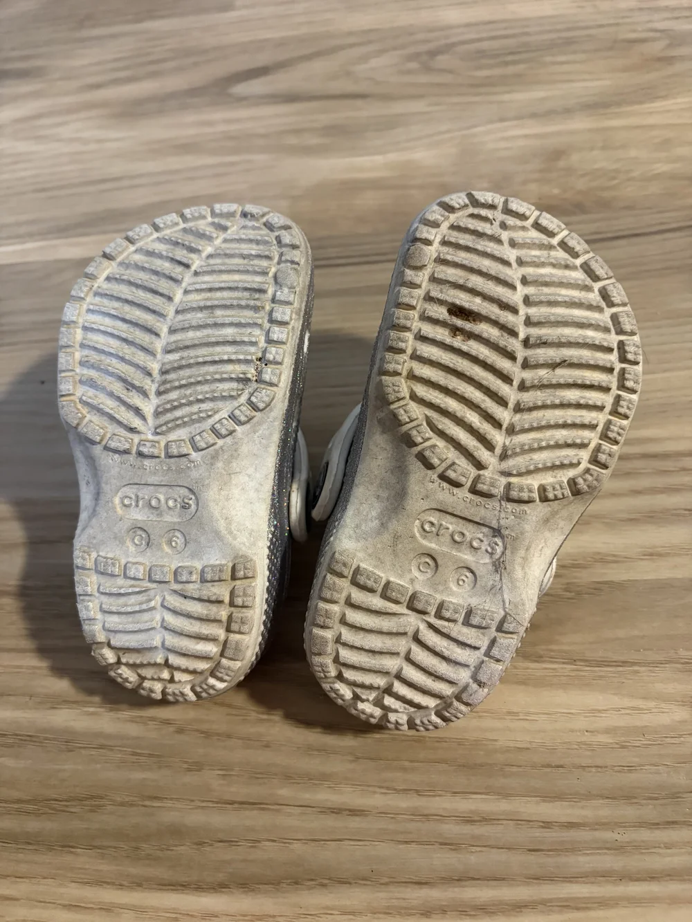 CROCS Kids' Glitter Clogs in Silver with White Straps